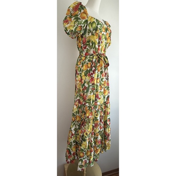 Antonio Melani Charlotte Dress Size 2 Floral Fruit Tiered Maxi Puff Sleeve Lemon - Picture 3 of 13